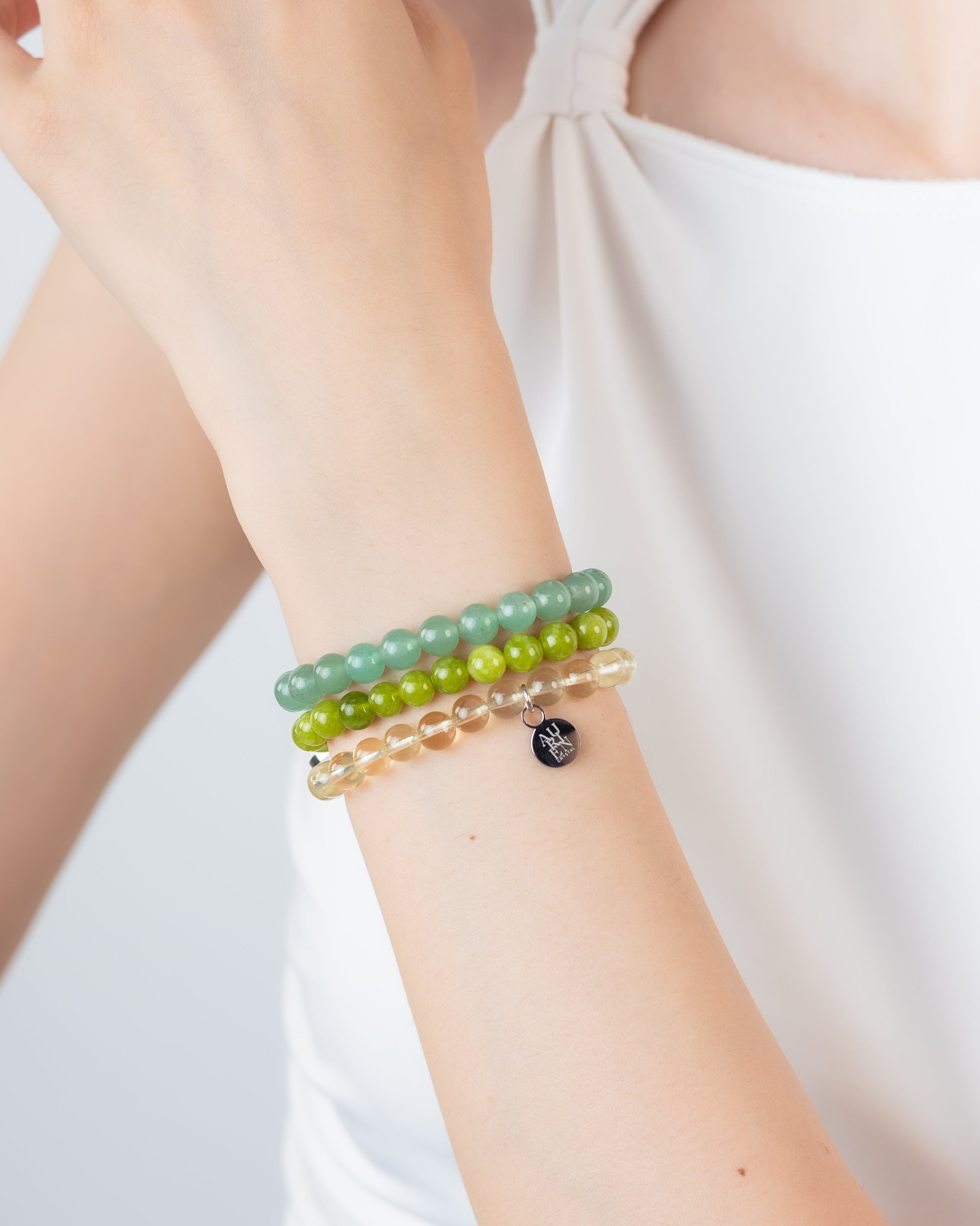 Brazilian Citrine, Pakistan Peridot & Indian Aventurine 6mm stackable trio beaded set, abundance & growth, dainty layering, Himalayan series.