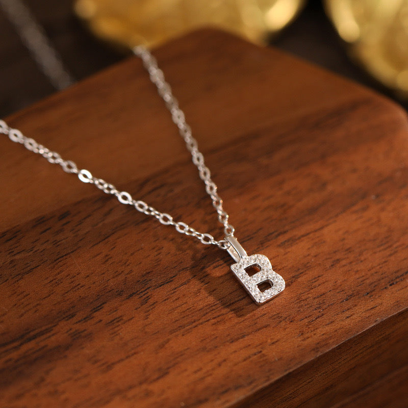 White-Gold Pavé Initial Mini Necklace