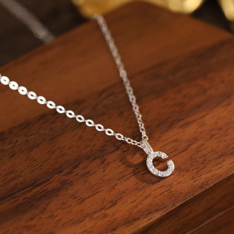 White-Gold Pavé Initial Mini Necklace