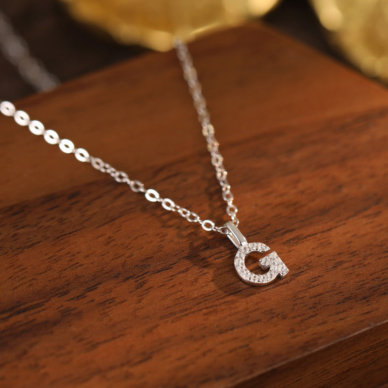 White-Gold Pavé Initial Mini Necklace