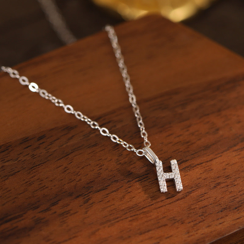 White-Gold Pavé Initial Mini Necklace
