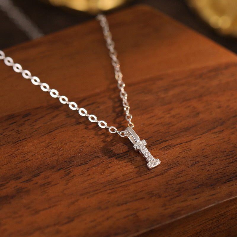 White-Gold Pavé Initial Mini Necklace