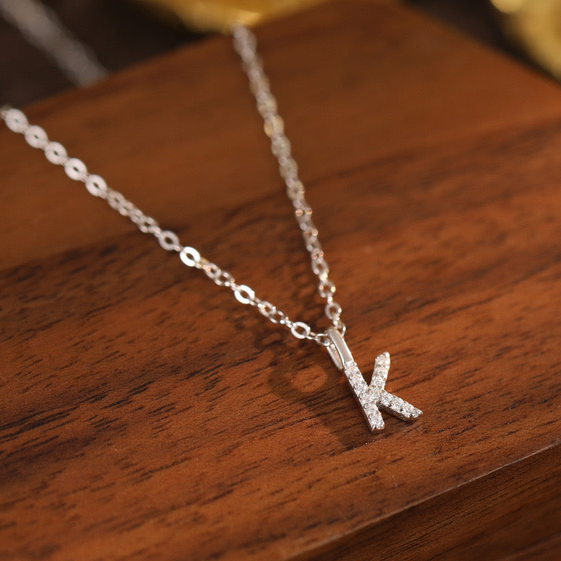 White-Gold Pavé Initial Mini Necklace