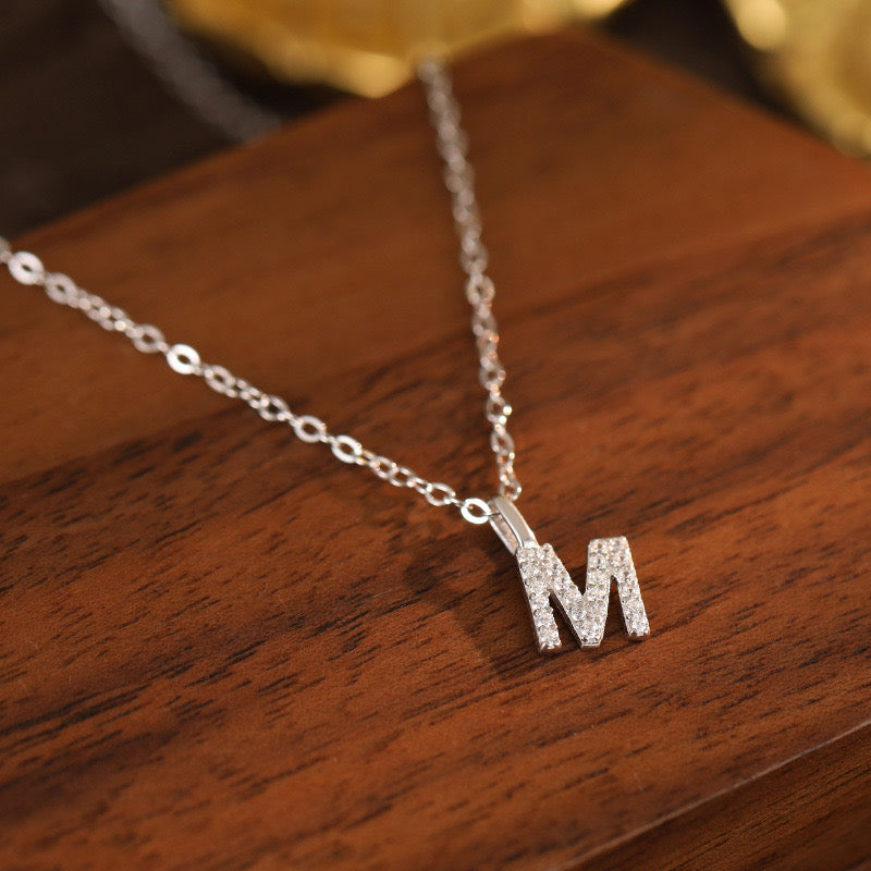 White-Gold Pavé Initial Mini Necklace
