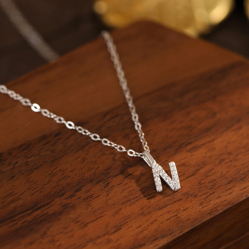 White-Gold Pavé Initial Mini Necklace