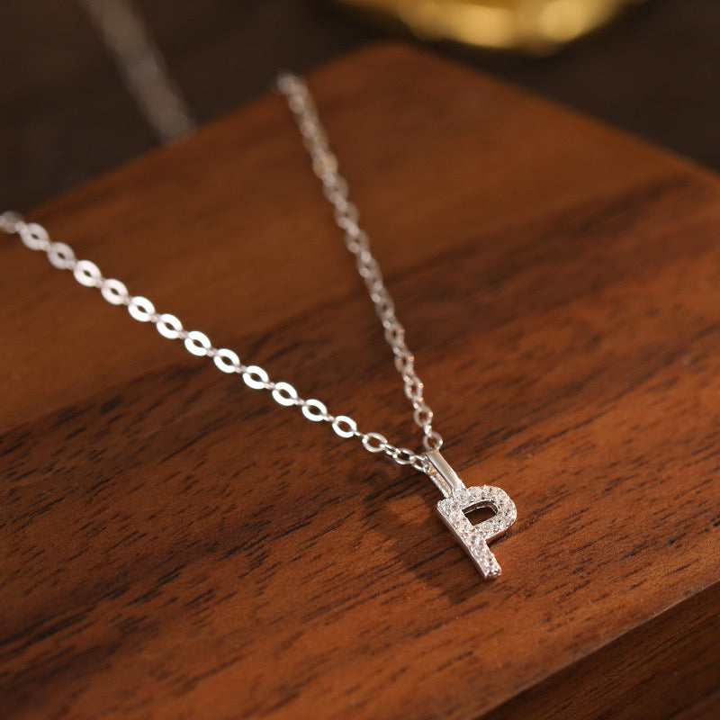 White-Gold Pavé Initial Mini Necklace