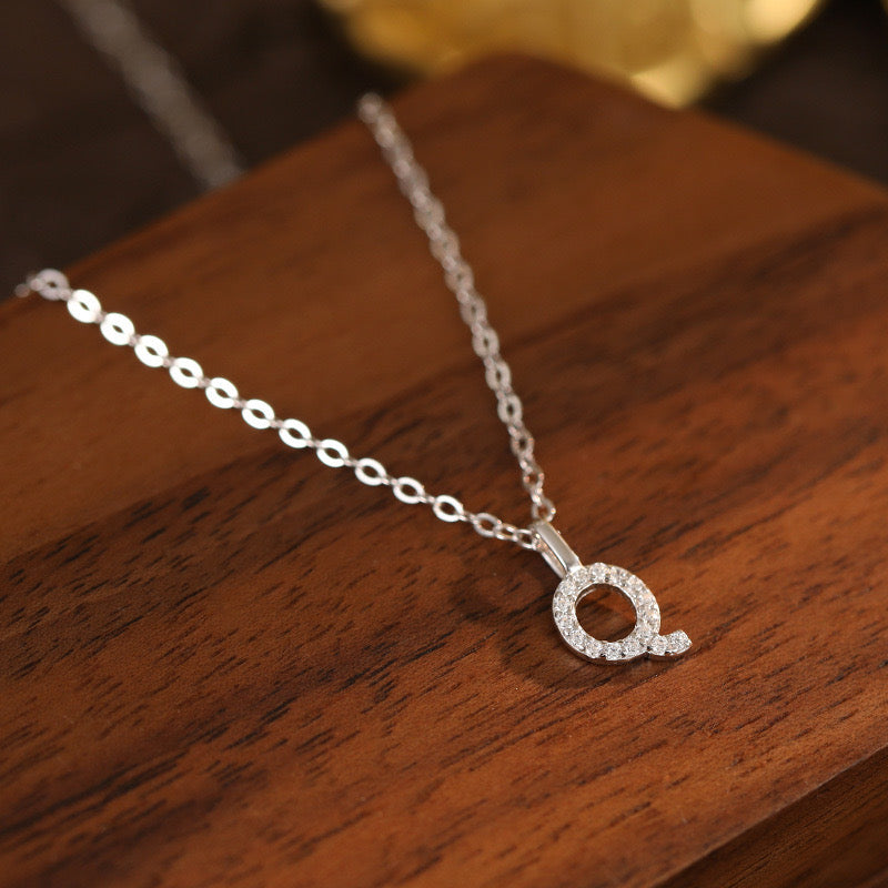 White-Gold Pavé Initial Mini Necklace