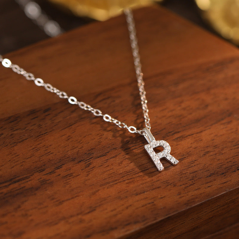 White-Gold Pavé Initial Mini Necklace