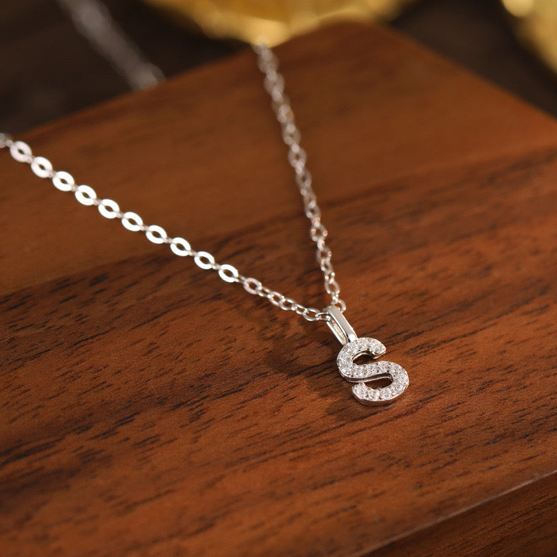 White-Gold Pavé Initial Mini Necklace