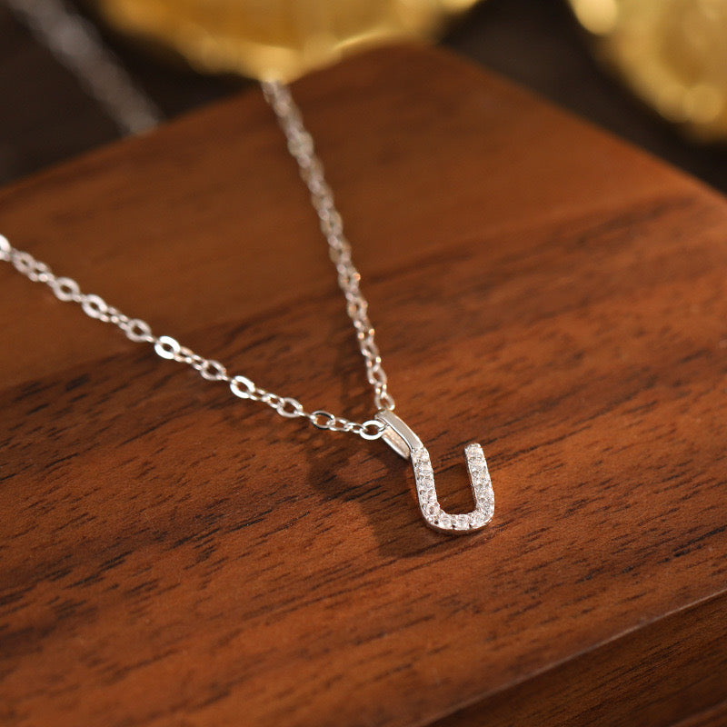 White-Gold Pavé Initial Mini Necklace
