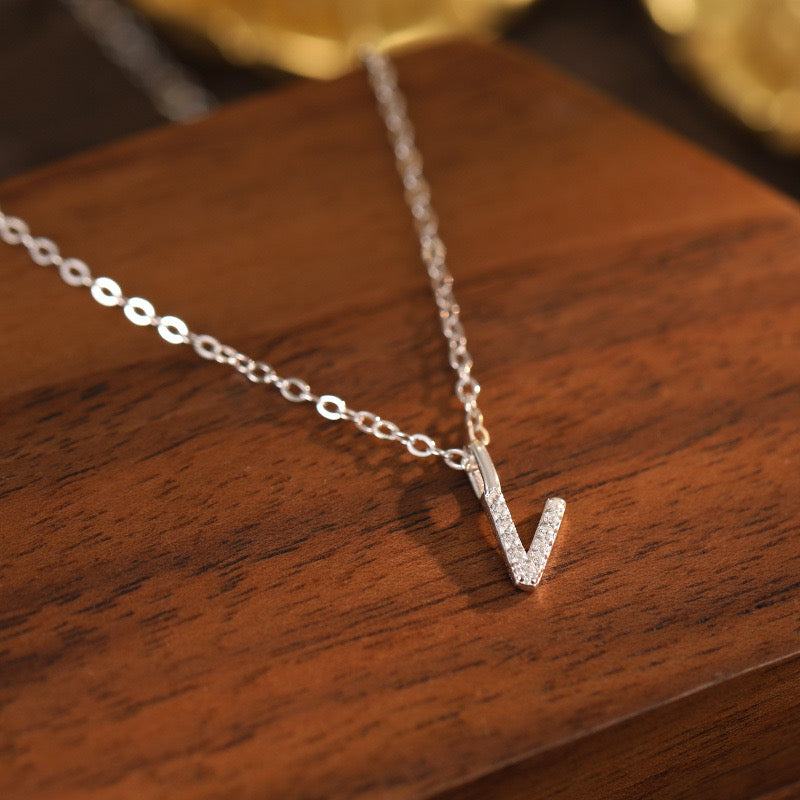 White-Gold Pavé Initial Mini Necklace