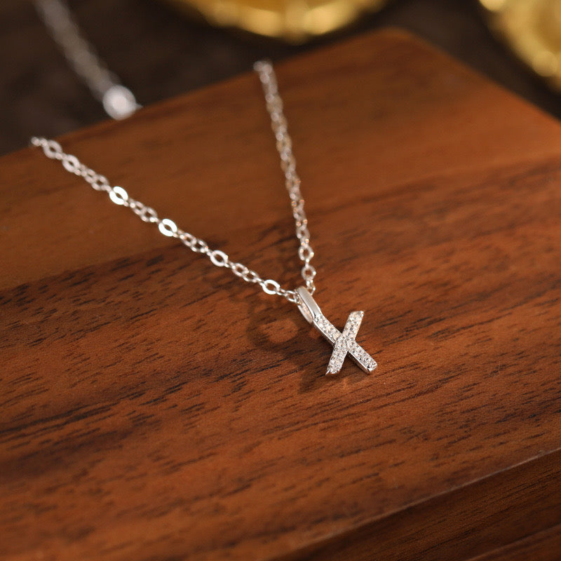 White-Gold Pavé Initial Mini Necklace
