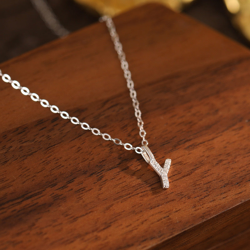 White-Gold Pavé Initial Mini Necklace