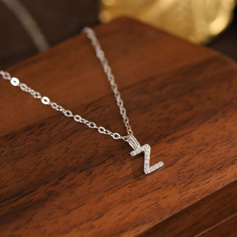 White-Gold Pavé Initial Mini Necklace