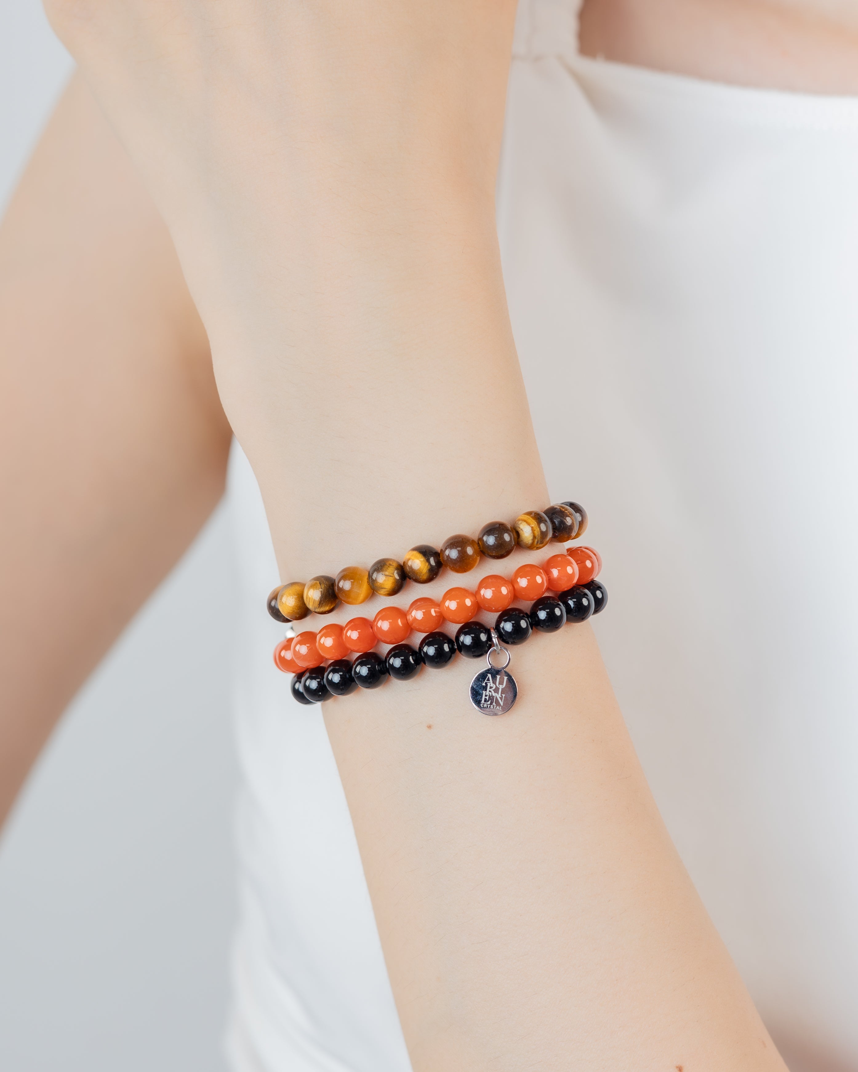 Brazilian Black Tourmaline, Yunnan South Red Agate & South African Yellow Tiger’s Eye 6mm stacking trio stretch bracelets, grounding protection, Himalayan series.