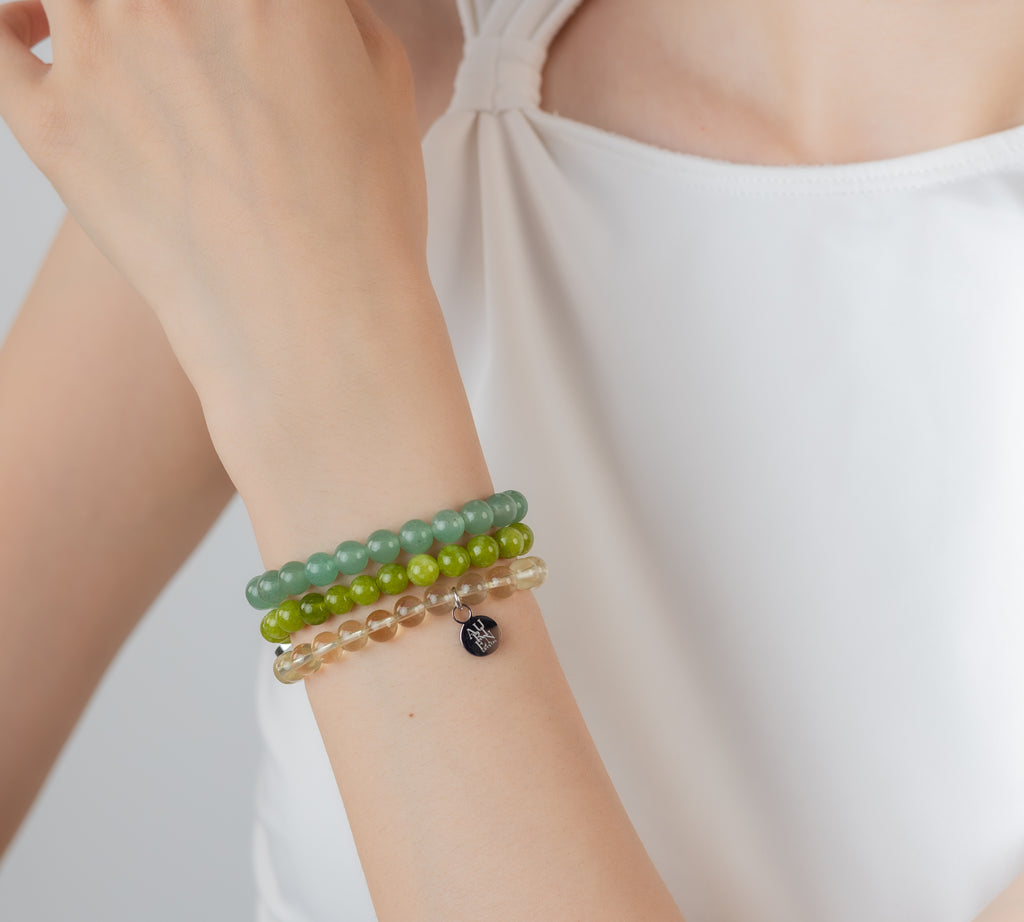 Brazilian Citrine, Pakistan Peridot & Indian Aventurine 6mm stackable trio beaded set, abundance & growth, dainty layering, Himalayan series.