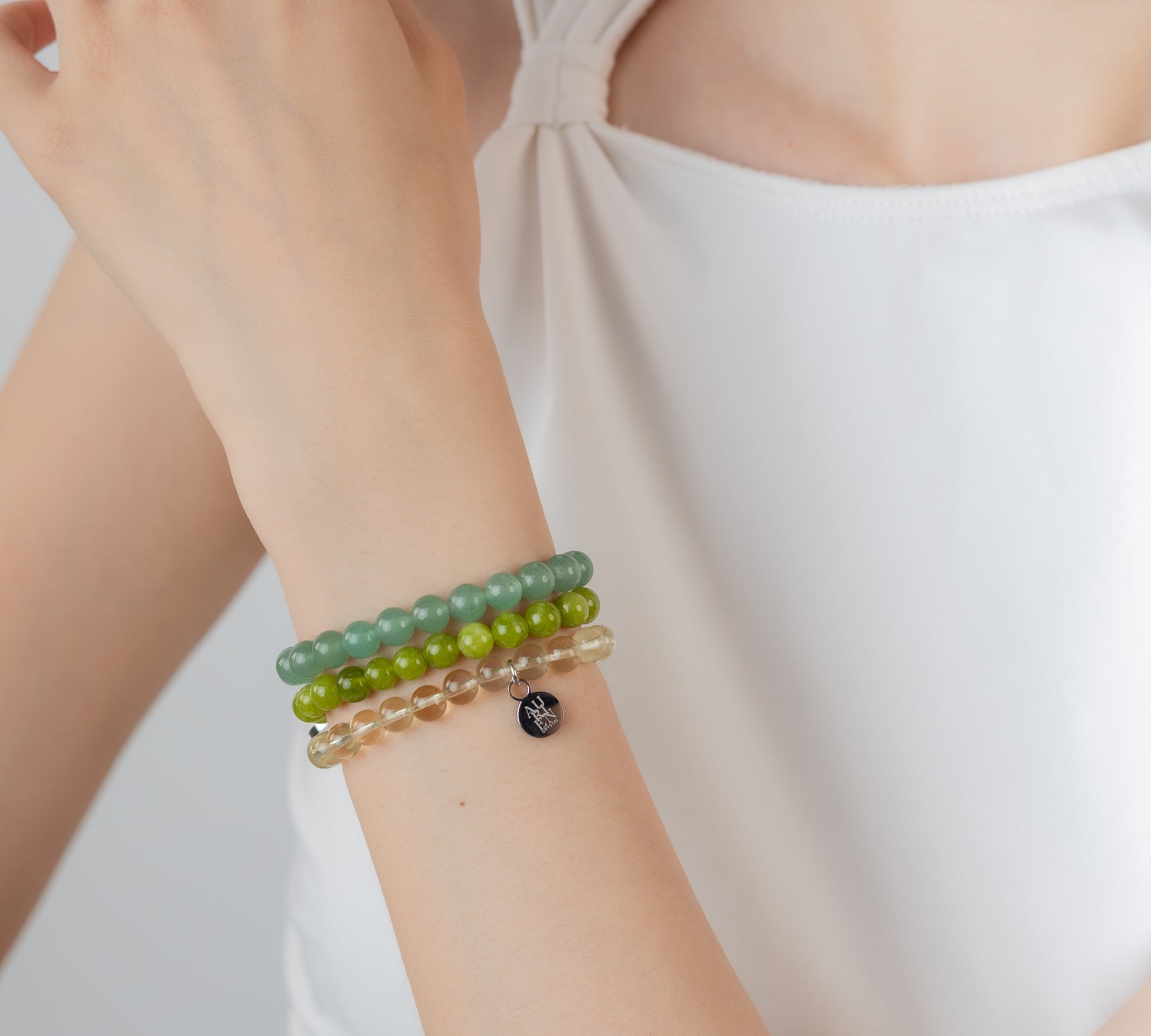 Brazilian Citrine, Pakistan Peridot & Indian Aventurine 6mm stackable trio beaded set, abundance & growth, dainty layering, Himalayan series.