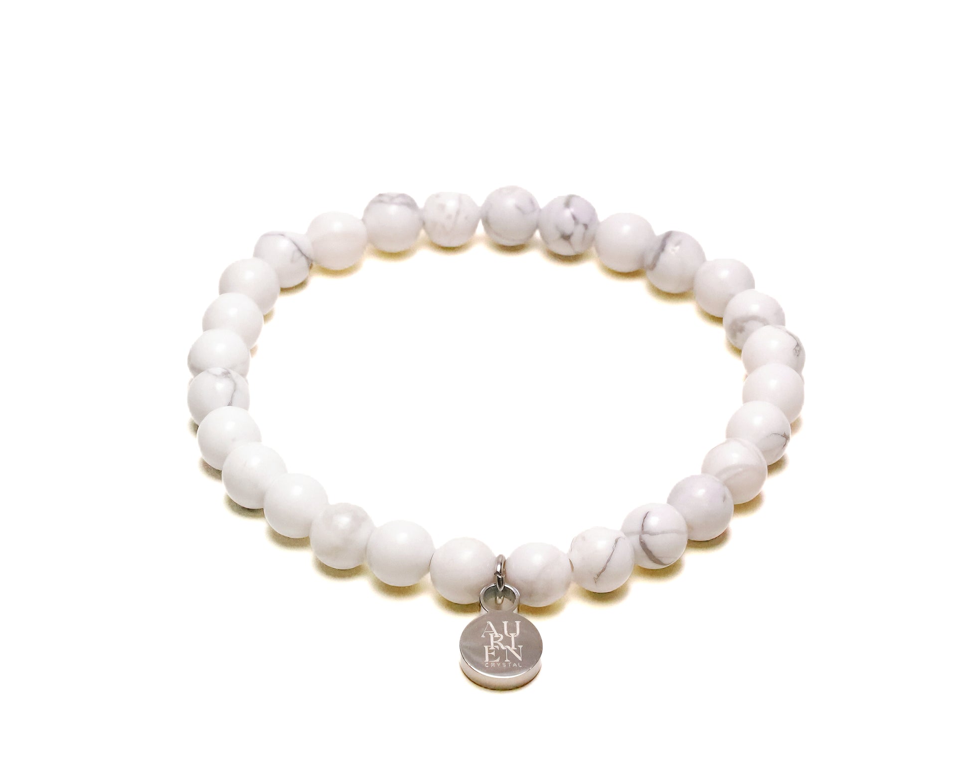 Canadian Howlite 6mm bracelet, purity & balance, white marble look.
