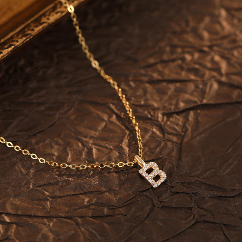Champagne-Gold Pavé Initial Mini Necklace