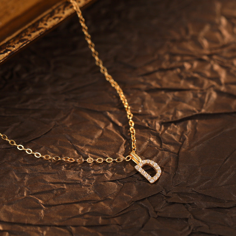 Champagne-Gold Pavé Initial Mini Necklace