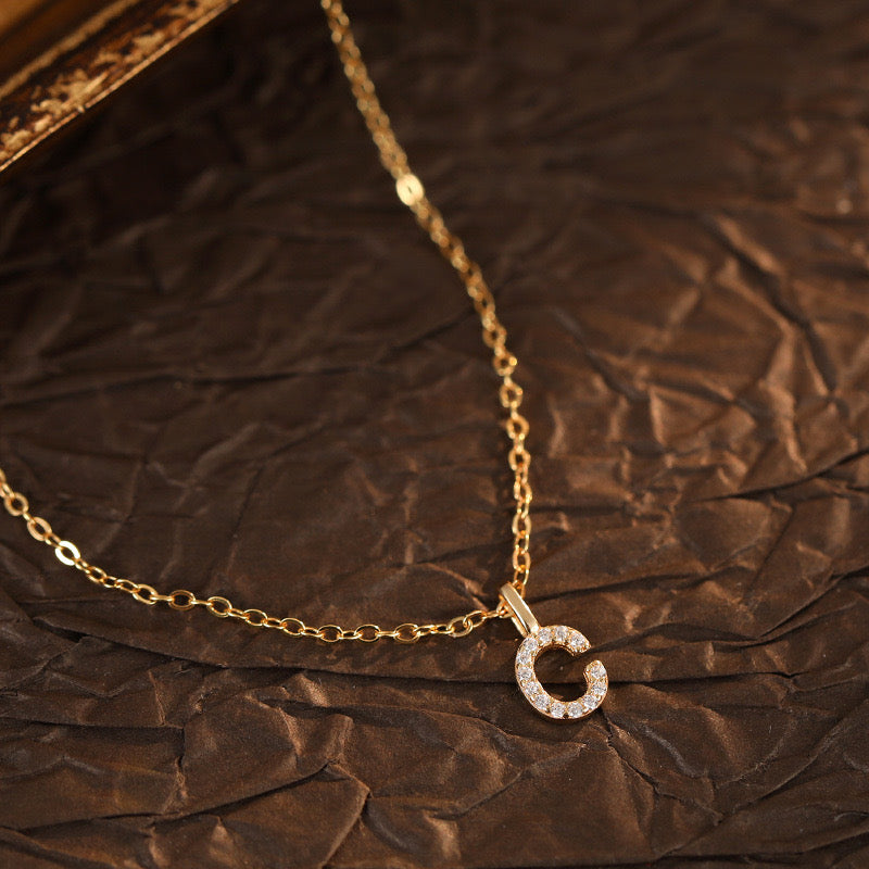 Champagne-Gold Pavé Initial Mini Necklace