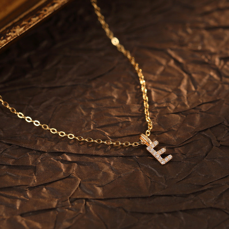 Champagne-Gold Pavé Initial Mini Necklace
