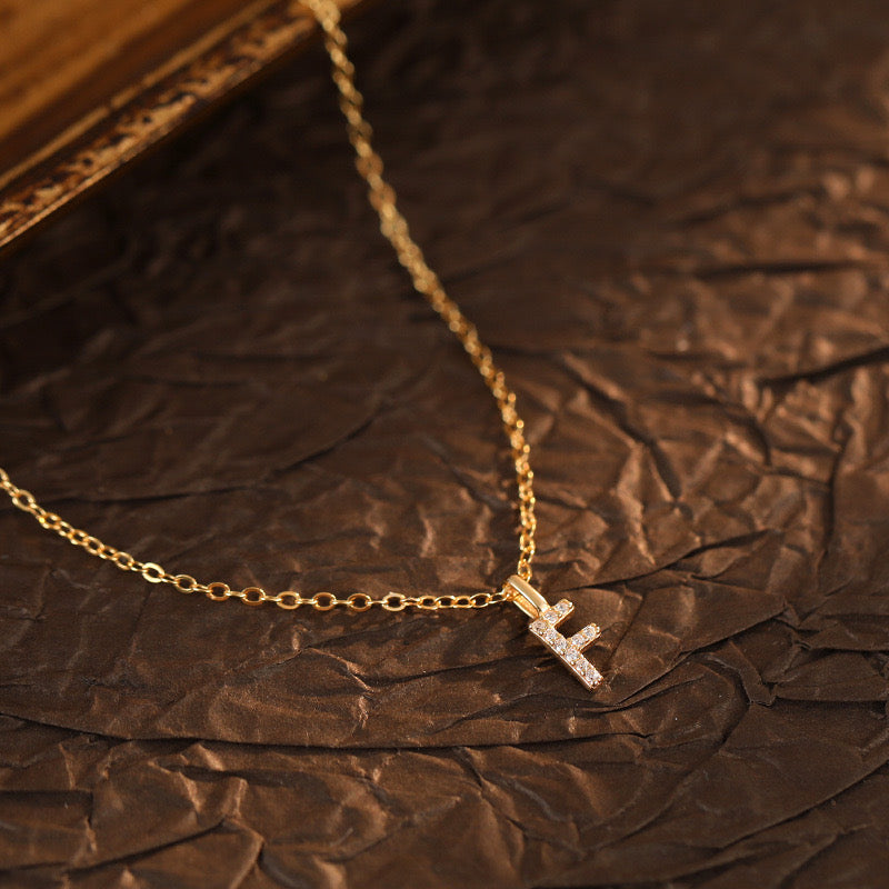 Champagne-Gold Pavé Initial Mini Necklace