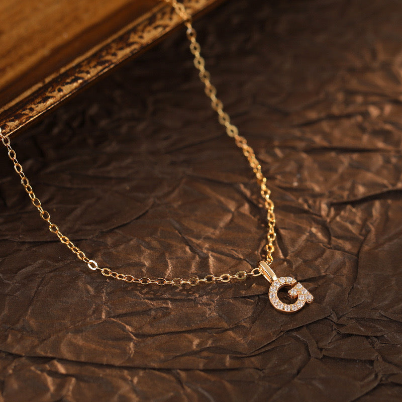 Champagne-Gold Pavé Initial Mini Necklace