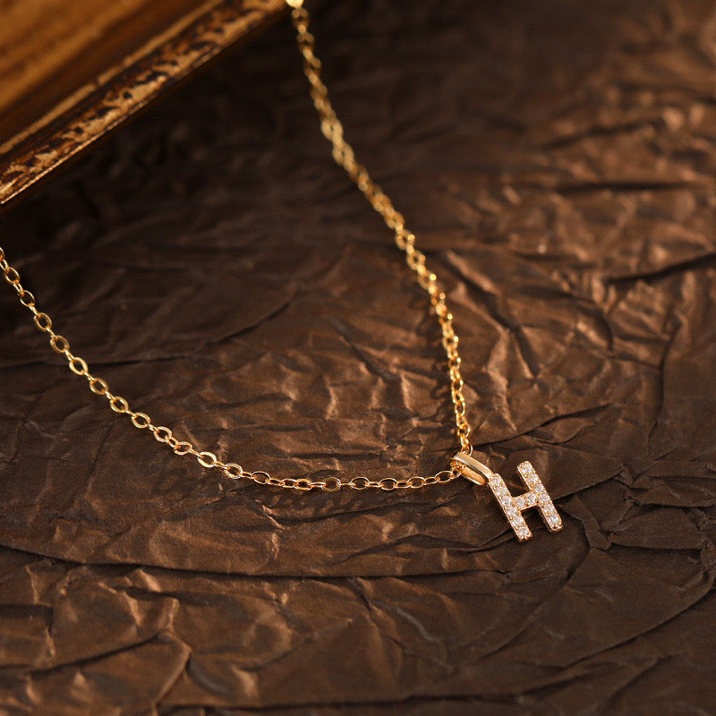 Champagne-Gold Pavé Initial Mini Necklace