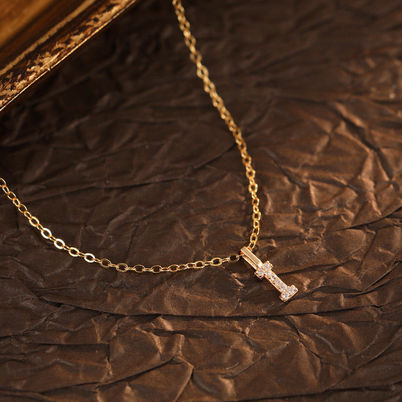 Champagne-Gold Pavé Initial Mini Necklace