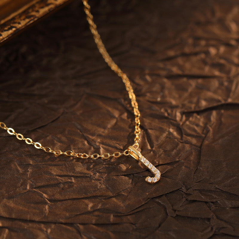 Champagne-Gold Pavé Initial Mini Necklace