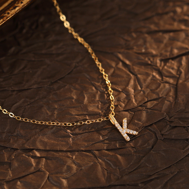 Champagne-Gold Pavé Initial Mini Necklace