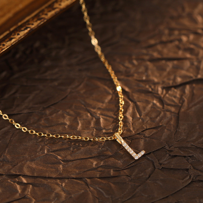 Champagne-Gold Pavé Initial Mini Necklace