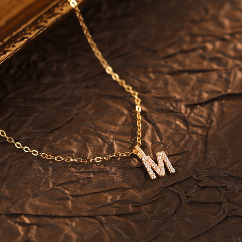Champagne-Gold Pavé Initial Mini Necklace