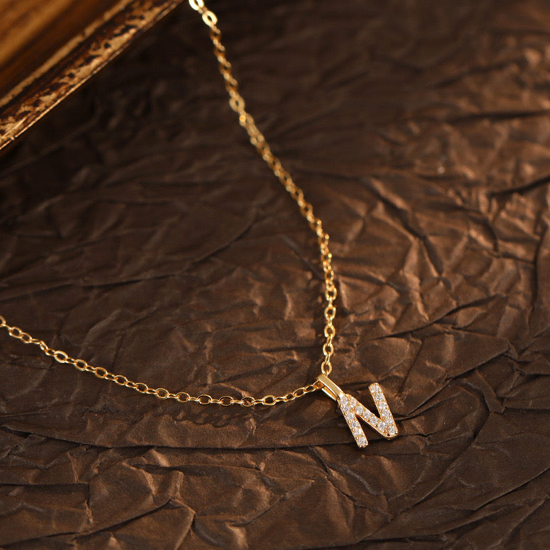 Champagne-Gold Pavé Initial Mini Necklace