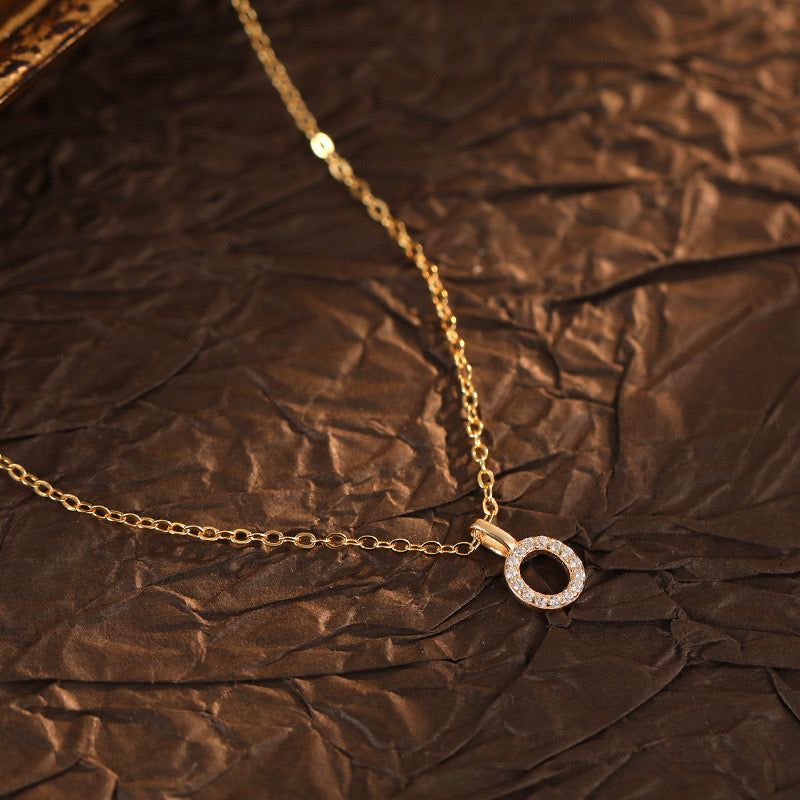 Champagne-Gold Pavé Initial Mini Necklace
