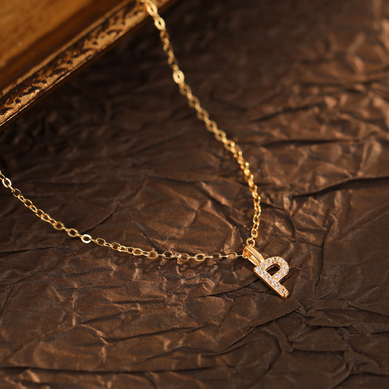 Champagne-Gold Pavé Initial Mini Necklace