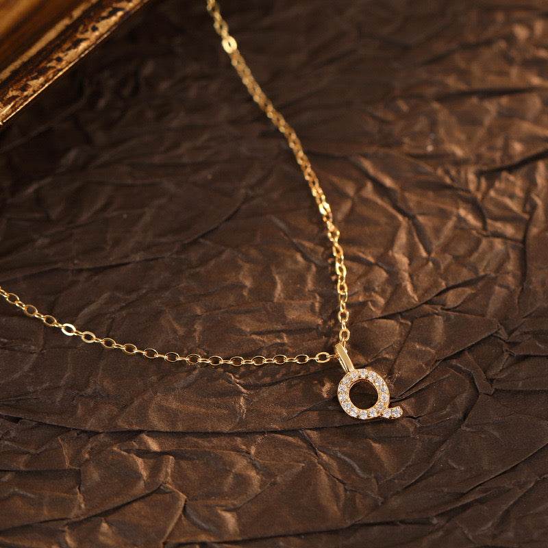 Champagne-Gold Pavé Initial Mini Necklace