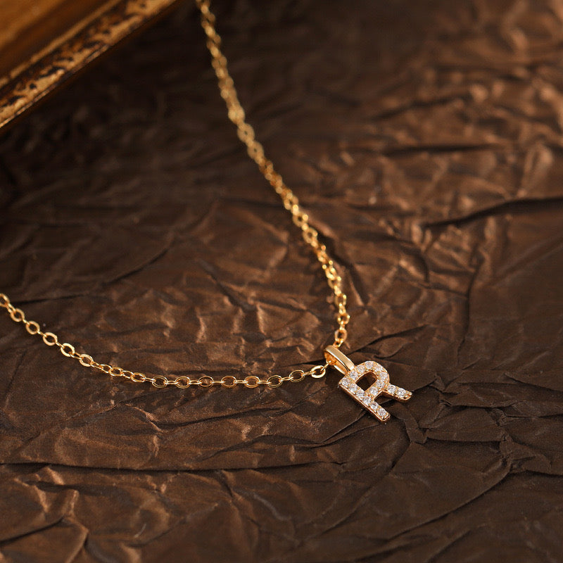Champagne-Gold Pavé Initial Mini Necklace