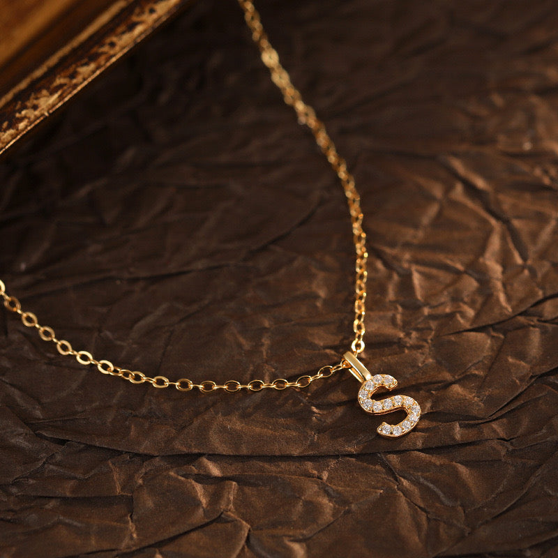 Champagne-Gold Pavé Initial Mini Necklace