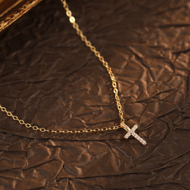 Champagne-Gold Pavé Initial Mini Necklace