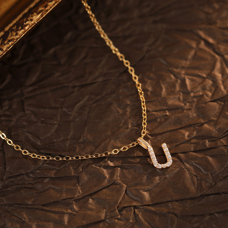 Champagne-Gold Pavé Initial Mini Necklace