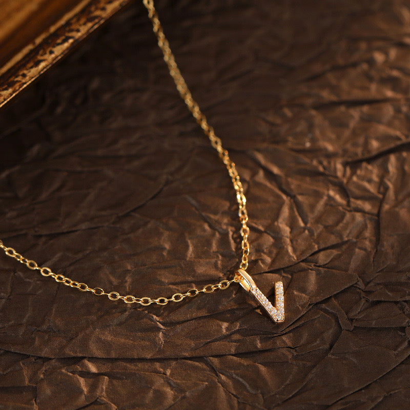 Champagne-Gold Pavé Initial Mini Necklace
