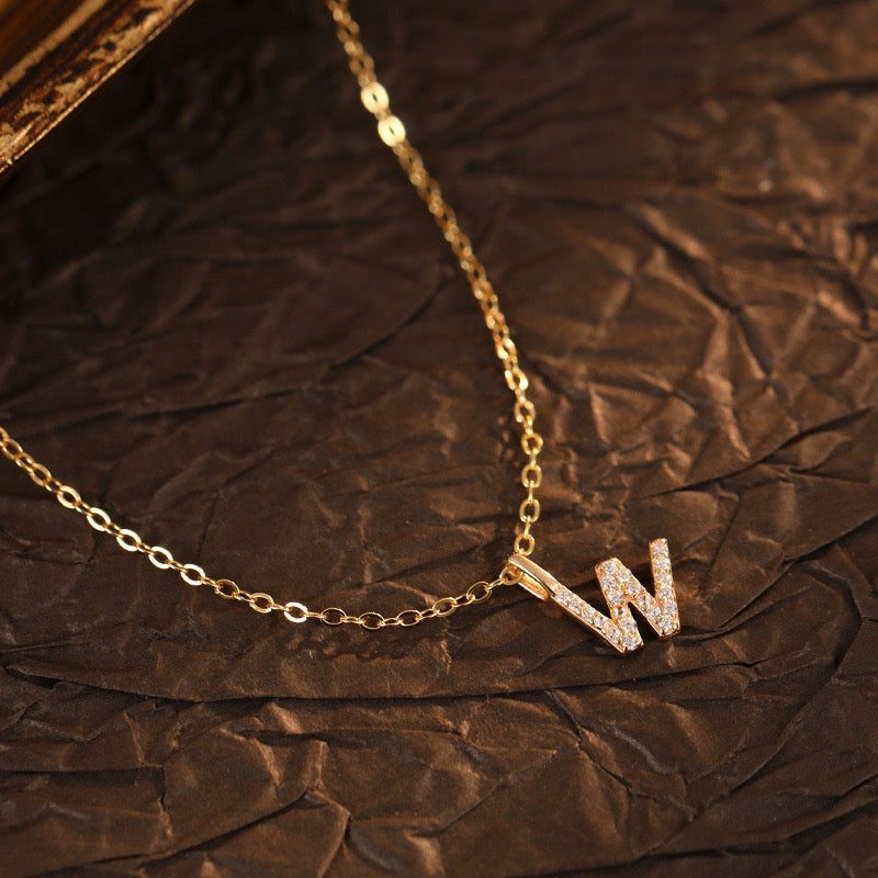 Champagne-Gold Pavé Initial Mini Necklace