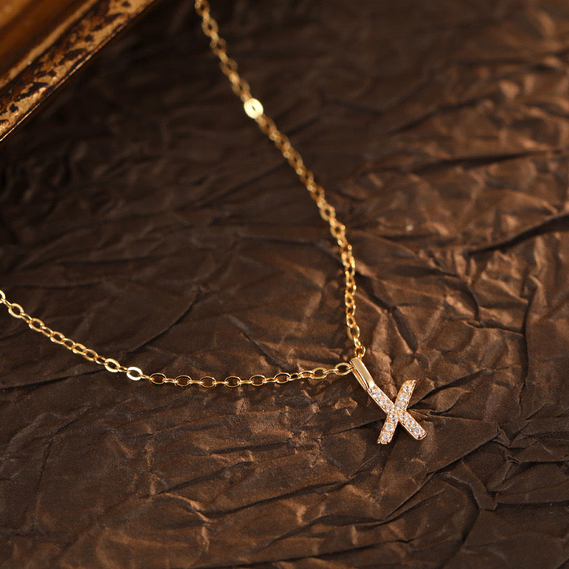 Champagne-Gold Pavé Initial Mini Necklace