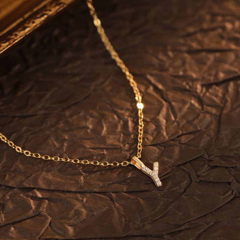 Champagne-Gold Pavé Initial Mini Necklace