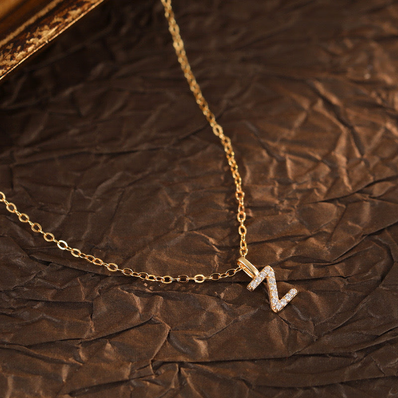 Champagne-Gold Pavé Initial Mini Necklace