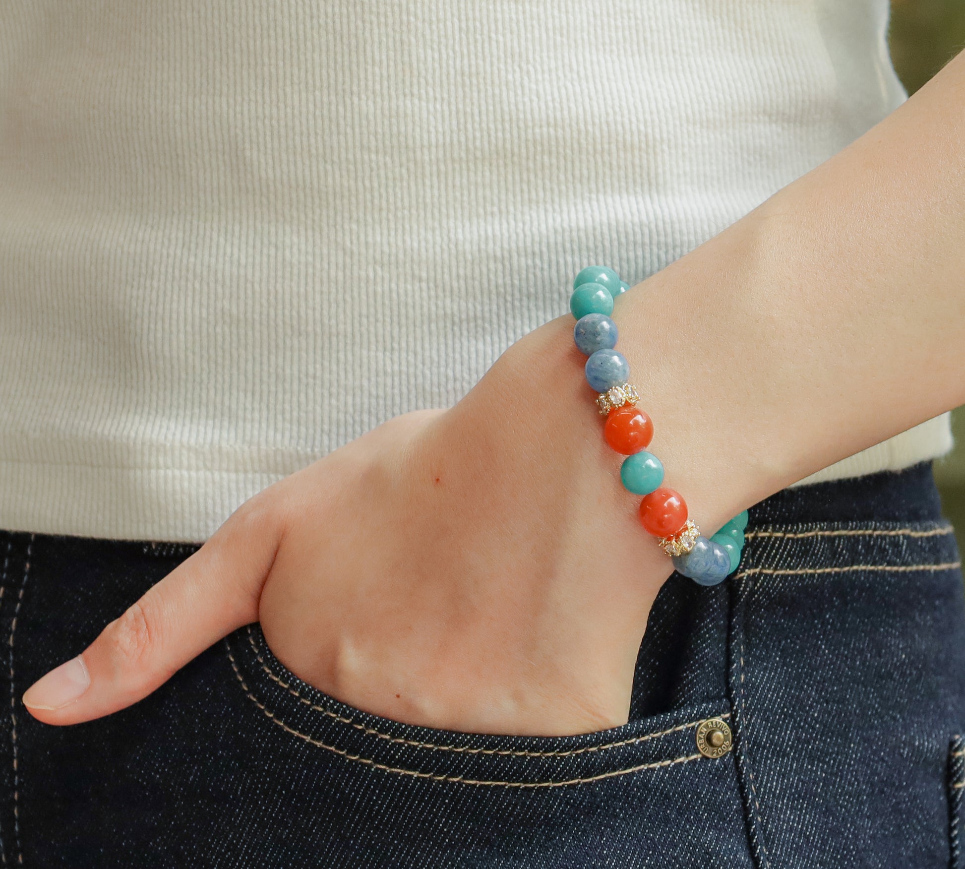 Wise Flow – Wisdom & Alignment Crystal Bracelet with Amazonite & Kyanite & Red Agate