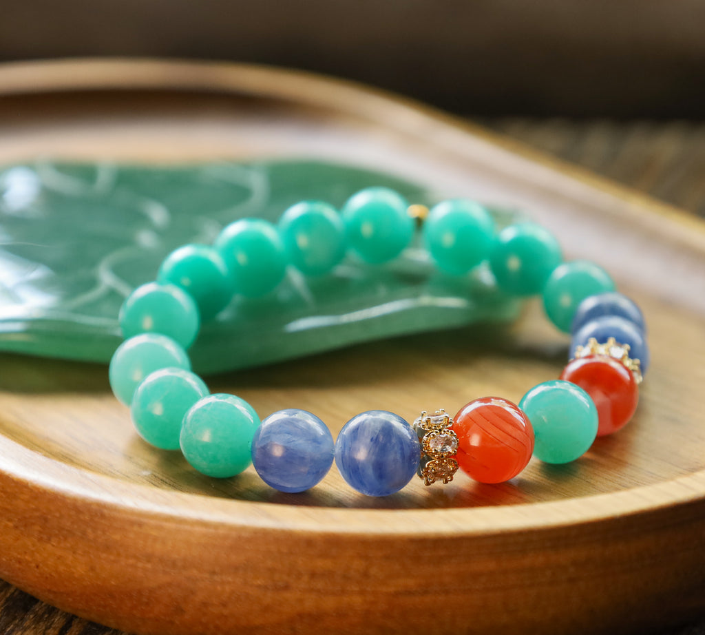 Wise Flow – Wisdom & Alignment Crystal Bracelet with Amazonite & Kyanite & Red Agate