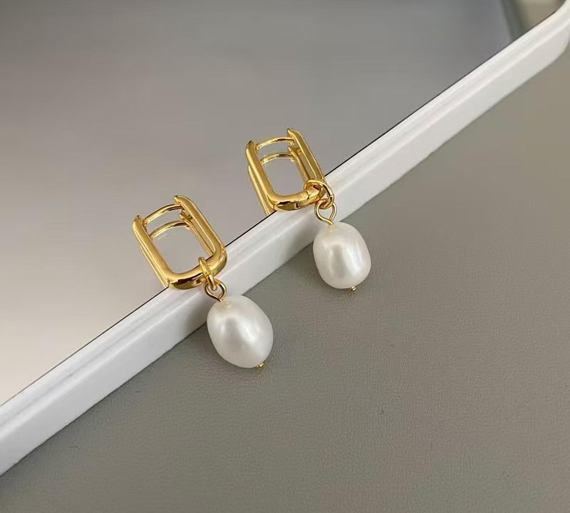 Square Hoop Baroque Pearl Earrings